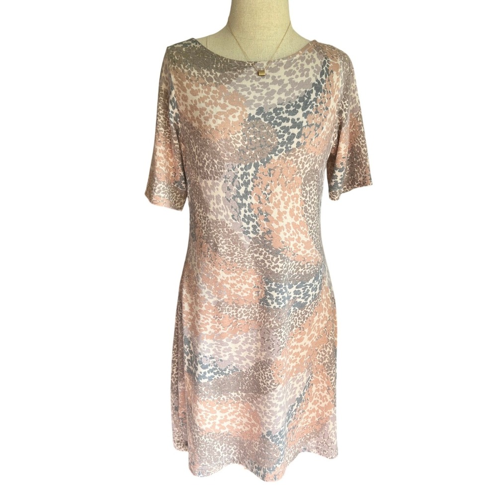 Nurture Jersey Knit Sheath Dress‎ Medium Animal Print Made in USA Earthy Casual